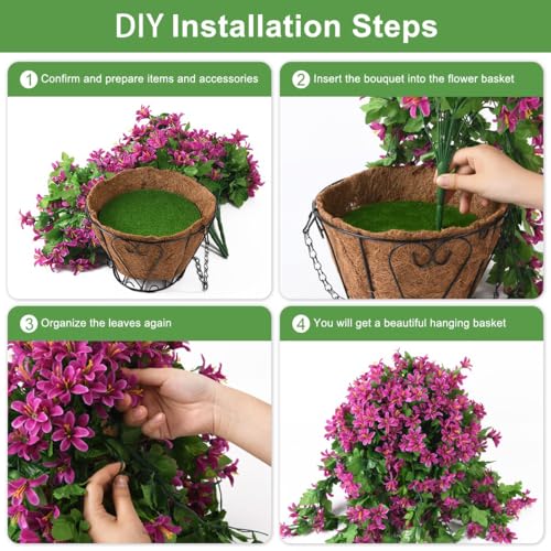 INQCMY Fake Hanging Flowers with Basket Artificial Violet for Outdoor - color: Light Purple