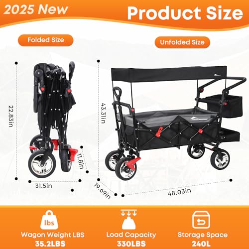 Wagon with Canopy,Foldable Cart for Outdoor,Black - color: Black, size: CTM6