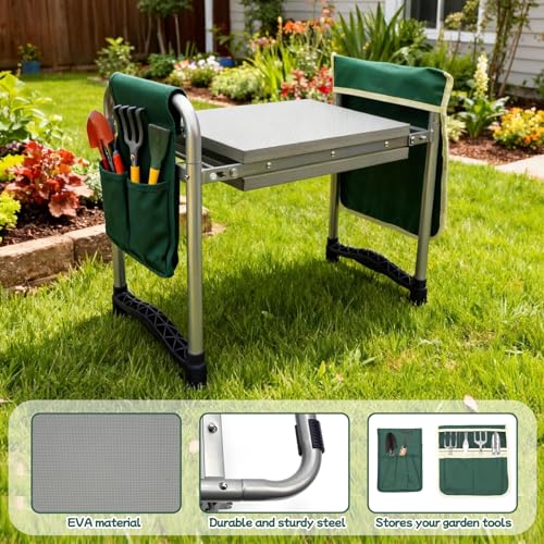 Garden Kneeler and Seat with 11.5" Wide Pad, Foldable Garden Stool with 2 Tool Bags, Heavy Duty Garden Kneeler for Gardening, Women, Horticulturist
