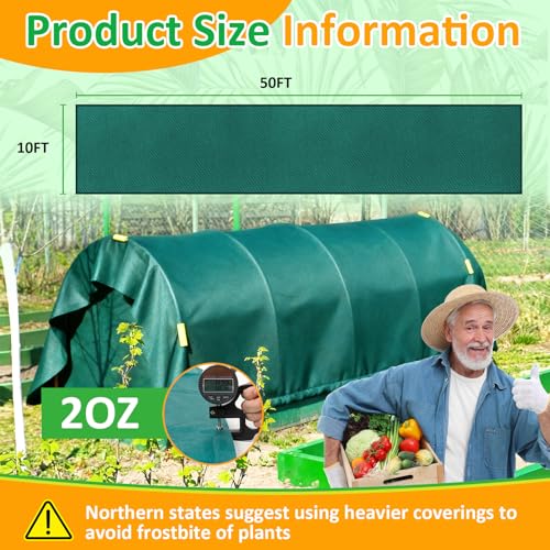 Green Plant Covers Freeze Protection, 10 x 50 ft - 2 oz/yd² Frost Cloths for Outdoor Plants, Tree Covers Freeze Protection, Winter Garden Blanket, Sun Cover for Plants for Greenhouse, Vegetables - color: Green, size: 2oz-10'x50'