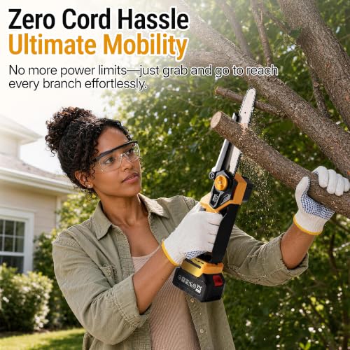 Mini Chainsaw Cordless 8'', Brushless Small Chainsaw for Home - color: Lemon Yellow, size: 8inch