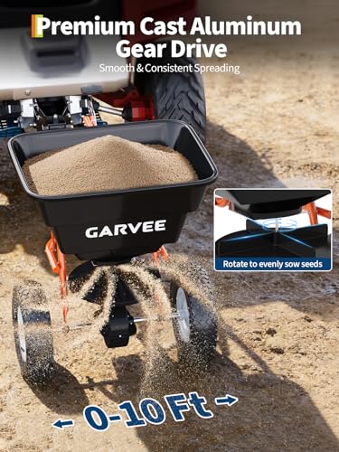 Garvee Tow-Behind Spreader, 85 Lbs Capacity Pull Salt Broadcast Spreader - color: Black Orange
