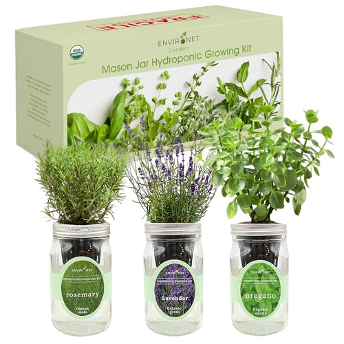 Hydroponic Herb Growing Kit Set, Self-Watering Mason Jar Herb Garden Starter Kit Indoor, Windowsill Herbs Garden, Grow Your Own Herbs from Organic Seeds (Rosemary, Lavender, Oregano) - color: Rosemary, Lavender & Oregano