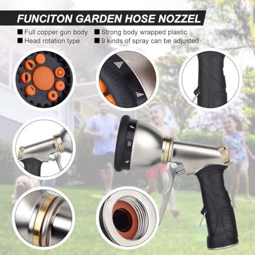Garden Hose Nozzles,9 Spray Patterns Heavy Duty Metal Hose Sprayer Nozzle (Orange) - color: Orange