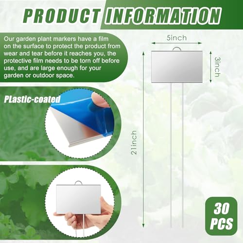 Landhoow 30 Pcs Large Plant Marker, 5'' X 3'' with 21'' Stake, Silver - color: Silver, size: 5'' X 3'' with 21'' Stake