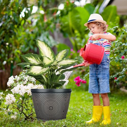 Quarut 15 Inch 4 Pack Large Pots, for Plants,Plastic Flower Pot for Indoor - color: Circular Pattern-brown, size: 15 inch-4 Pack