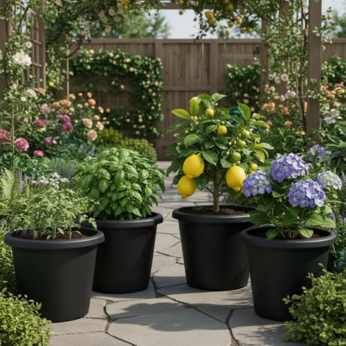 4 Pack 16 Inch Large Planters for Outdoor Plants with Drainage Holes - size: Large - 16 inch