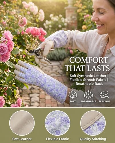 Long Gardening Gloves for Women Men, Thorn Proof Rose Pruning Gloves, Breathable Lightweight Garden Work Gloves - color: Floral