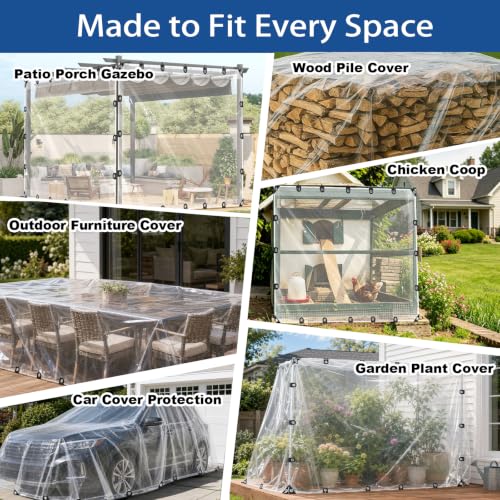 Clear Tarp 8x16ft Heavy Duty – 8 Mil Vinyl Waterproof, UV & Tear Resistant with Rust-Proof Grommets for Chicken Coop, Greenhouse, Patio & Porch Enclosure - size: 8 x 16 FT