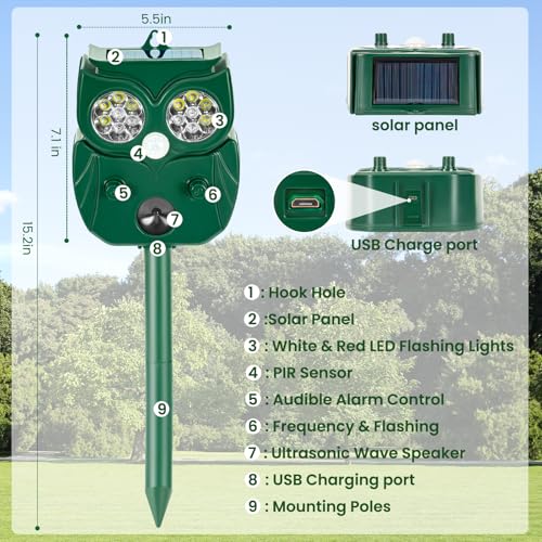Solar Ultrasonic Animal Repellent Outdoor, 4Pack Waterproof Deer Repellent Devices with RIP Motion Sensor, Cat Repellent with LED Flashing Lights, Raccoons, Skunks, Rabbits Deer Deterrent Outdoor
