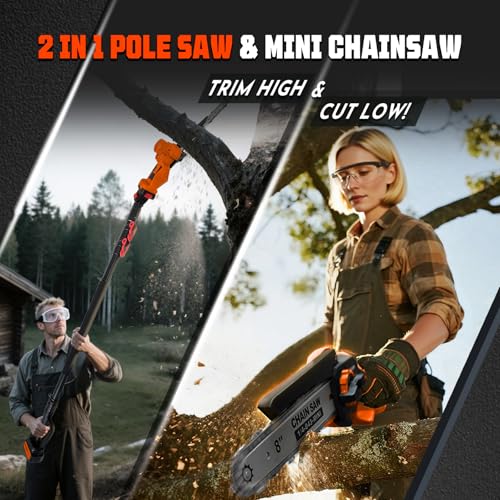 2-in-1 Electric Pole Saw & Mini Chainsaw for Tree Trimming, 8 Inch - color: Orange, size: 8inch