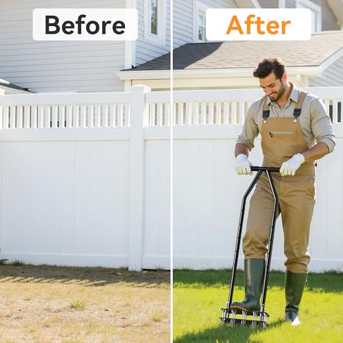 Knee-Friendly Lawn Aerator Tool, Spring Loaded Self-Cleaning Spike Aerator