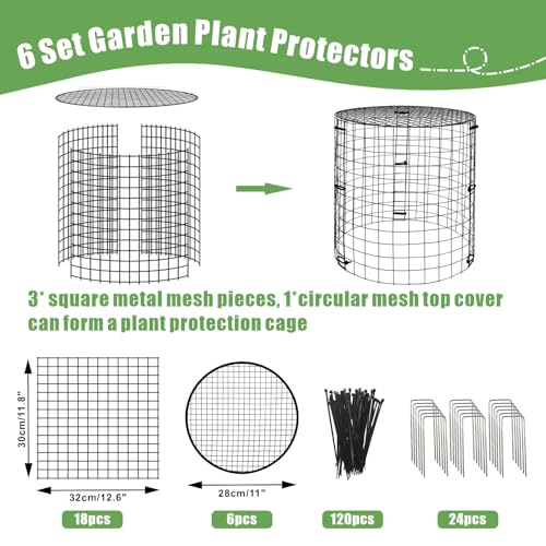6 Packs Garden Plant Protectors from Animals,Metal Plant Cage, 11.8"x 12.6" - color: Black-6