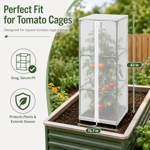 Halatool Garden Tomato Plant Cover Netting, Fits 40–50" Square Tomato Cages - color: 2 Pack, size: 43 inch