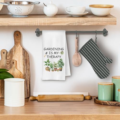 Gardener Gifts Kitchen Towels, Plant Lover Mom Lady Gifts Dish Tea Towel for Kitchen Decor, Gardening is My Therapy Decorative Hand Towels for Bathroom, 16x24 Inches - color: Gardening is My Therapy