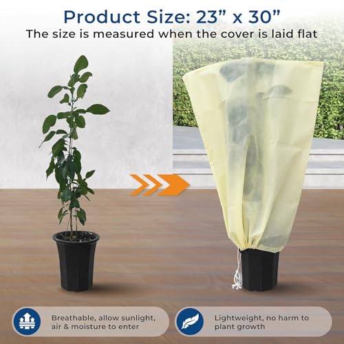 Plant Covers Freeze Protection, 2 Packs 23''W x 30''H Frost Protection Covers with Zipper & Drawstring, Winter Frost Cloth for Potted Plants, Outdoor Plant Blankets for Cold Weather - size: 23''W x 30''H(2 Packs)
