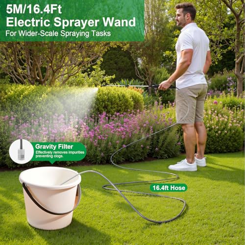 SideKing 23.6" Battery Powered Sprayer Wand, 2025 Upgraded Electric Sprayer Telescopic Wand with 3 Spray Forces, Battery Indicator, 16.4FT Hose, 3 Mist Nozzles for Lawn and Garden