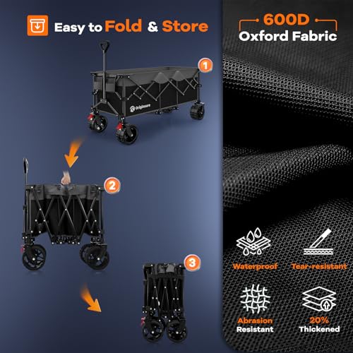 Originsure 300L Foldable Beach Wagon Cart with Big Wheels,560lbs,Grey&Black - color: Black&grey