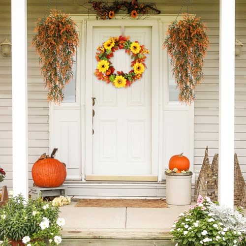 RECUTMS 4Pcs Artificial Fall Hanging Lavender Fake Plants for Outdoors - color: Salmon