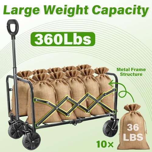 360LBS Portable Collapsible Wagon Cart, Foldable Folding Wagon, Black - color: Wagons-grey01