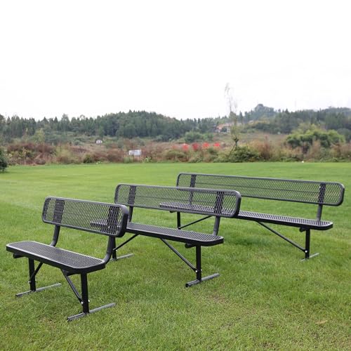 8 Feet Heavy Duty Metal Park Bench for Outside, Outdoor Bench with Backrest & Portable Frame, Commercial Benches for Shopping Malls, Stores, Parks, Patios, Decks, Black - color: Black, size: 8 FT