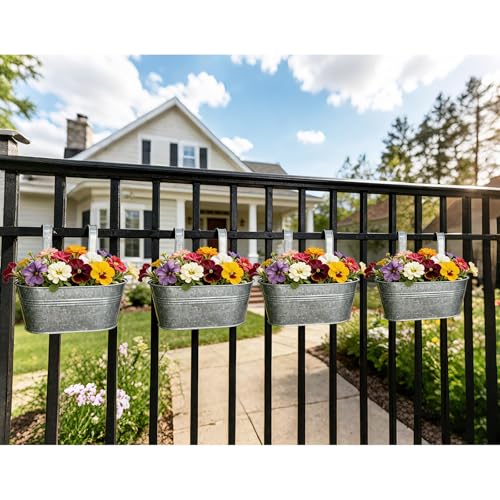 2 Pack 12" Galvanized Hanging Railing Planters with Hooks and Drainage - size: 12 Inch