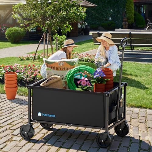 29.3" Collapsible Wagon Cart, 150L Heavy Duty Folding Utility Wagon with Wheels, 260 lbs Load, Portable Rolling Cart for Garden, Shopping, Sports, Camping, Black - color: Black, size: 150L
