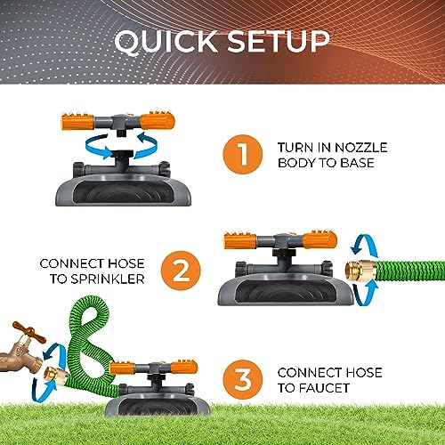 Joeys Garden Rotating Lawn Sprinkler for Yard & Kids, 360° Coverage, Orange - color: Gray