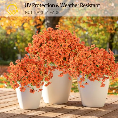 6 Bundles Artificial Mums Flowers for Outdoors, UV Resistant Fall Flowers - color: Orange, size: 6 PCS