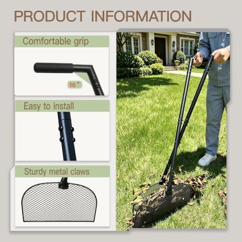 Leaf Grabber Rake with Ergonomic Angled Handle Long Handle Leaf Picker Upper Lightweight Metal Leaf Collector Reacher Grabber Tool for Yard Cleanup No Bending Over Lawn Garden
