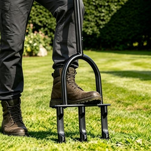 Manual Lawn Core Aerator Tool – Heavy Duty Hand Soil Aerator with 3 Hollow Tines, Pre-Assembled Lawn & Garden Plug Remover for Grass Growth & Soil Improvem