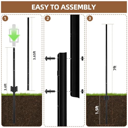 Metal Fence Post 7FT, 10 Pack Heavy Duty T Posts for Garden - size: 7FT