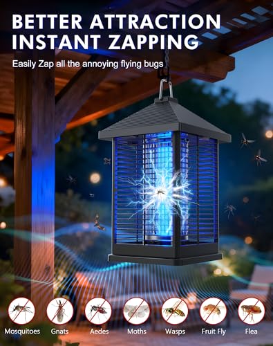 4000V Electric Bug Zapper Outdoor Indoor with Auto Smart Light Sensor – RATOGE Mosquito Zapper IPX4 Waterproof, Mosquito Killer, Insect Fly Trap Covers 2100 sq ft for Patio, Garage, Backyard, Porch