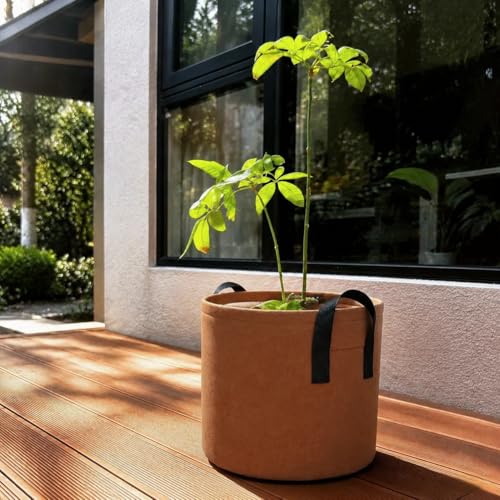 7 Gallon Grow Bags, Heavy Duty Fabric Pots with Handles for Vegetables - color: Brown, size: 7 gallon