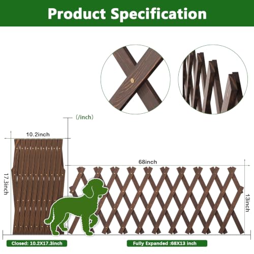 Wood Trellis for Climbing Plants Outdoor, 13"x68" Expandable Lattice 4PCS - color: Brown-4PC, size: 13" x 68"