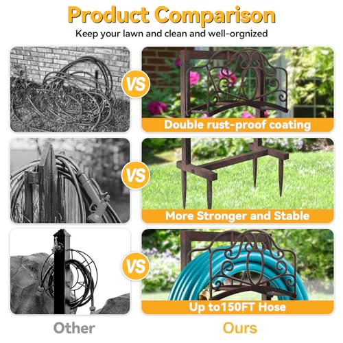 Garden Hose Holder, Heavy Duty Storage Reel Stand, Rustic Floral