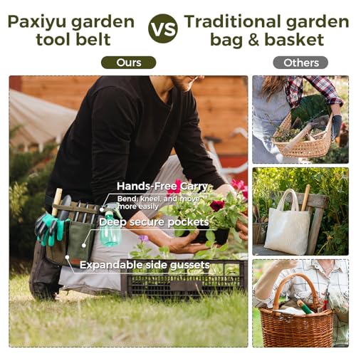 Garden Tool Belt for Women & Men, Slim Denim Garden Apron with 4 Pockets, Lightweight Adjustable Tool Pouch for Gardening, Florist, DIY & Craft, Green - color: Green, size: Slim