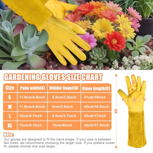 Long Gardening Gloves for Women&Men, Thorn Proof Gardening Gloves, Breathable Leather Cowhide Long Garden Glove