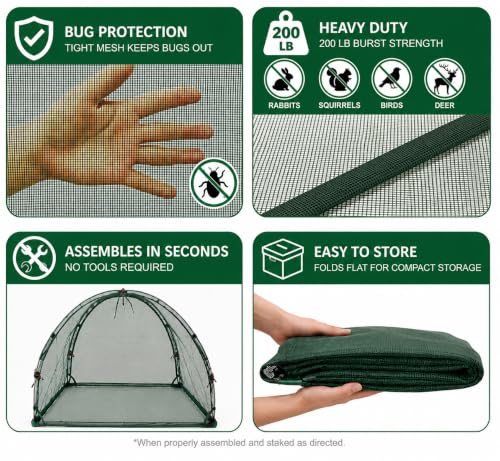 NuVue Products 25202 Pop-Up Garden Netting Animal and Bug Guard Covers with Ground Spikes, Mesh Plant Cover Tents for Pest and Animal Control, Pack of 2,Green, 28" x 28" x 30" - color: Green, size: 28" x 28" x 30"