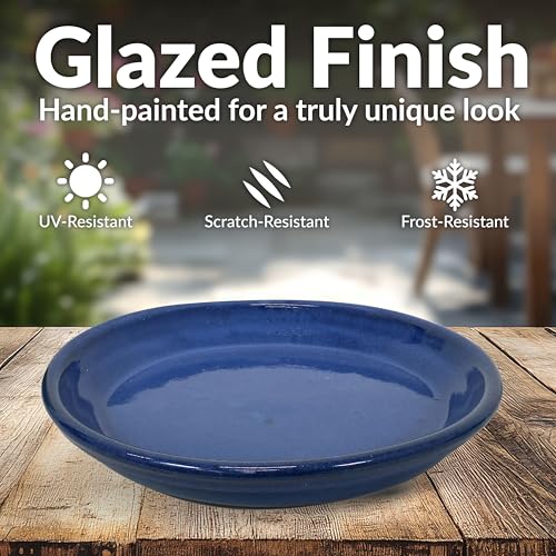 Sunnydaze 9" Ceramic Plant Saucers for Planters, 2pk, Imperial Blue - color: Imperial Blue, size: 9 in