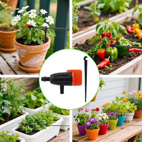30pcs Drip Irrigation Emitters, Garden Irrigation Drippers with 30pcs Support Stakes Adjustable Drip Emitters Water Dripper for Plants Lawn Flower Watering Accessories