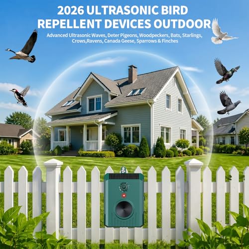 2026 Solar Ultrasonic Bird Repellent Devices Bird Repeller Outdoor Woodpecker Deterrent for House IP65 Waterproof Pigeon Repeller Animal Repellent for Outside Balconies Patio Porch Garden (2)
