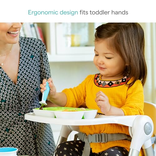 Munchkin® Raise™ Toddler Fork and Spoon Utensil Set, Rest Keeps Tip Off Table, BPA Free, 4 Pack, Blue/Green - color: Blue/Green, size: 4 Pack