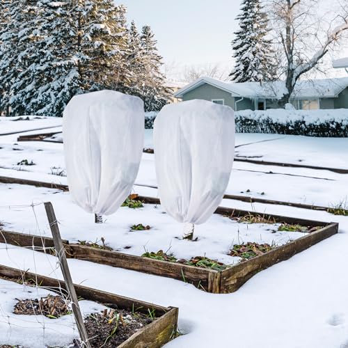 Garutom 4-Pack Plant Covers Freeze Protection 25" x 32" 2.2 oz, Frost Cloth Plants Jacket Drawstring Tree Cover for Outdoor Plants, Shrub Potted Plants Winter - size: 25"W x 32"H/4P