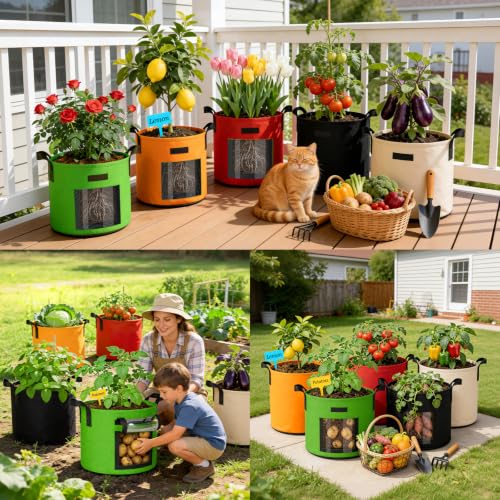 10 Gallon Potato Grow Bags: 5 Pack 350G Heavy Duty Thickened Felt Grow Bags - size: 5 Pack-10 Gallon