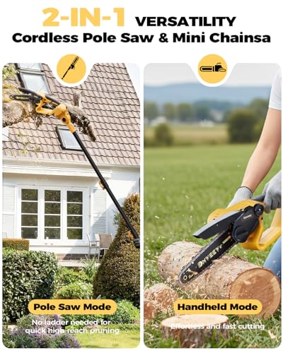 2-in-1 Cordless Pole Saw & 6-Inch Mini Chainsaw for Tree Trimming