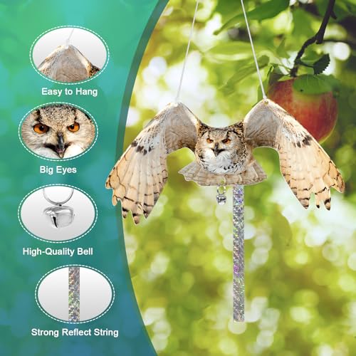 Owls to Keep Birds Away: 2Pcs Fake Owl with Reflective Tape for Garden Patio, Reflective Hanging Decoration to Keep Birds Pigeon from Windows Tree - color: Light-2pcs