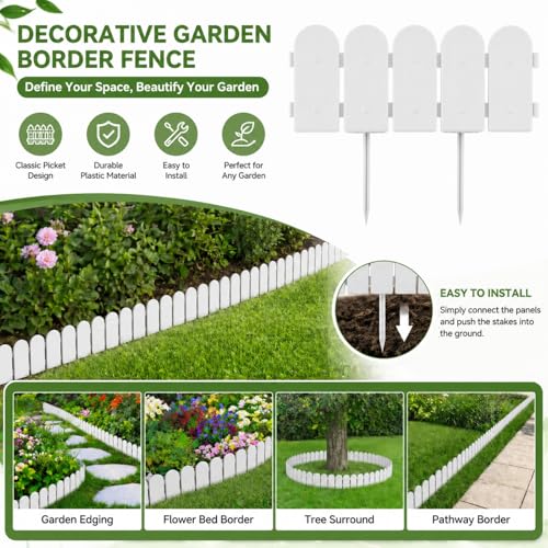Evelyne Garden Border Edging: Wooden Fence Design - 8pcs White Yard Landscaping Fence Liner Lawn Edge Barrier - 10ft Kit of Decorative Lawn Landscape Panels Elements -Landscaping Edging-GMT-10374-D08 - color: White, size: 10ft.
