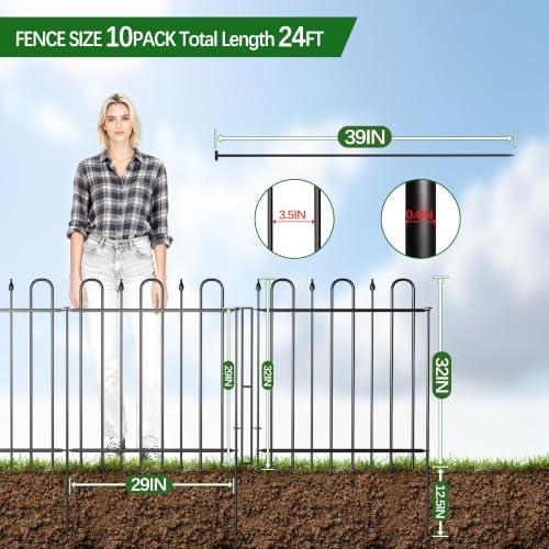 12.1ft(L) x 32.3in(H) 5 Panels Decorative Garden Fence with Gate - size: 5 Panels-12.1ft(L) x 32.3in(H) with Gate