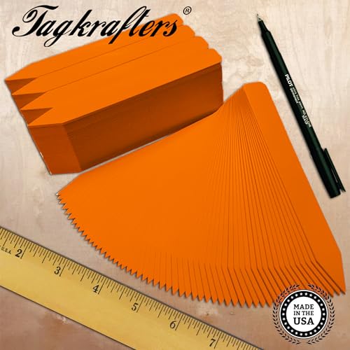 6" x 5/8" Orange Premium Pot Stakes with Marker - 300 Pcs - Plastic Plant Tags and Labels - Nursery Garden Tree Labels Waterproof Writeable | Made in The USA |